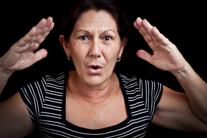 a woman talking dramatically