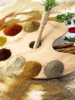 a palette with different spices