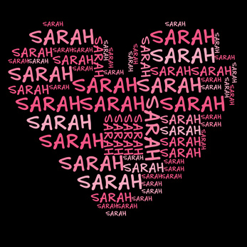 a heart filled with the name Sarah