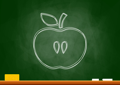 an apple hand-drawn on a board